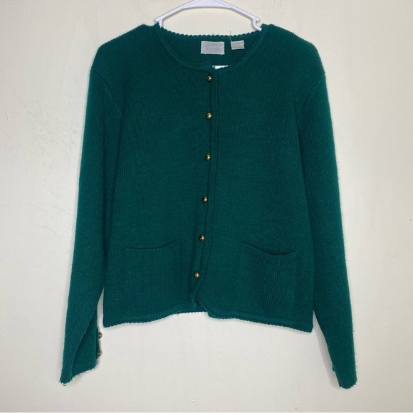 Laura Daniels Petite Y2K Emerald Green Acrylic Cardigan Sweater Gold Size Medium - Picture 2 of 12